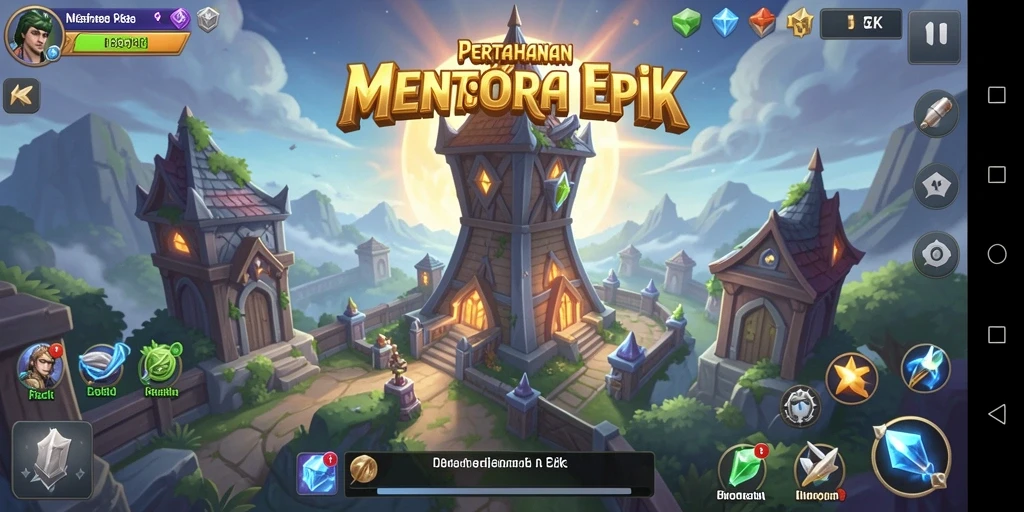 Screenshot gameplay Tower Defense 5ZK dengan aksi menara yang mendebarkan.