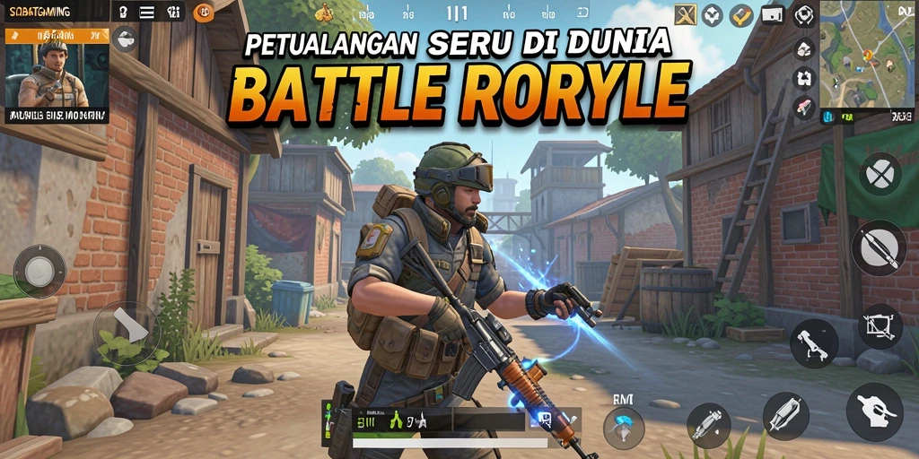 Screenshot game menunjukkan aksi pertempuran intens di arena Battle Royale.